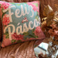 Capa Almofada Aveludada Bordada Rosa Feliz Páscoa 43x43cm