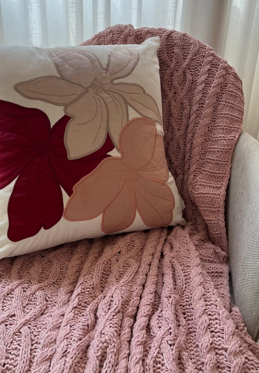 Manta Tricot Trançada Rosa 130x150 cm - Chenille