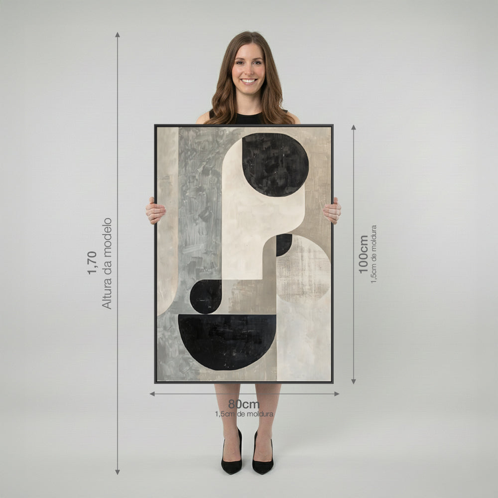 Quadro Boho Abstrato Tela em Tecido Moldura 3D Preta - Grande 80x100cm
