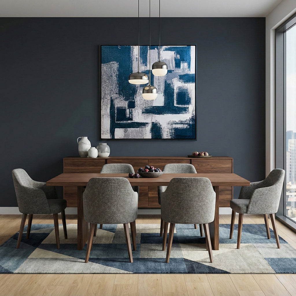 Quadro Abstrato Azul Tela em Tecido Moldura 3D Preta - Médio 60x60cm