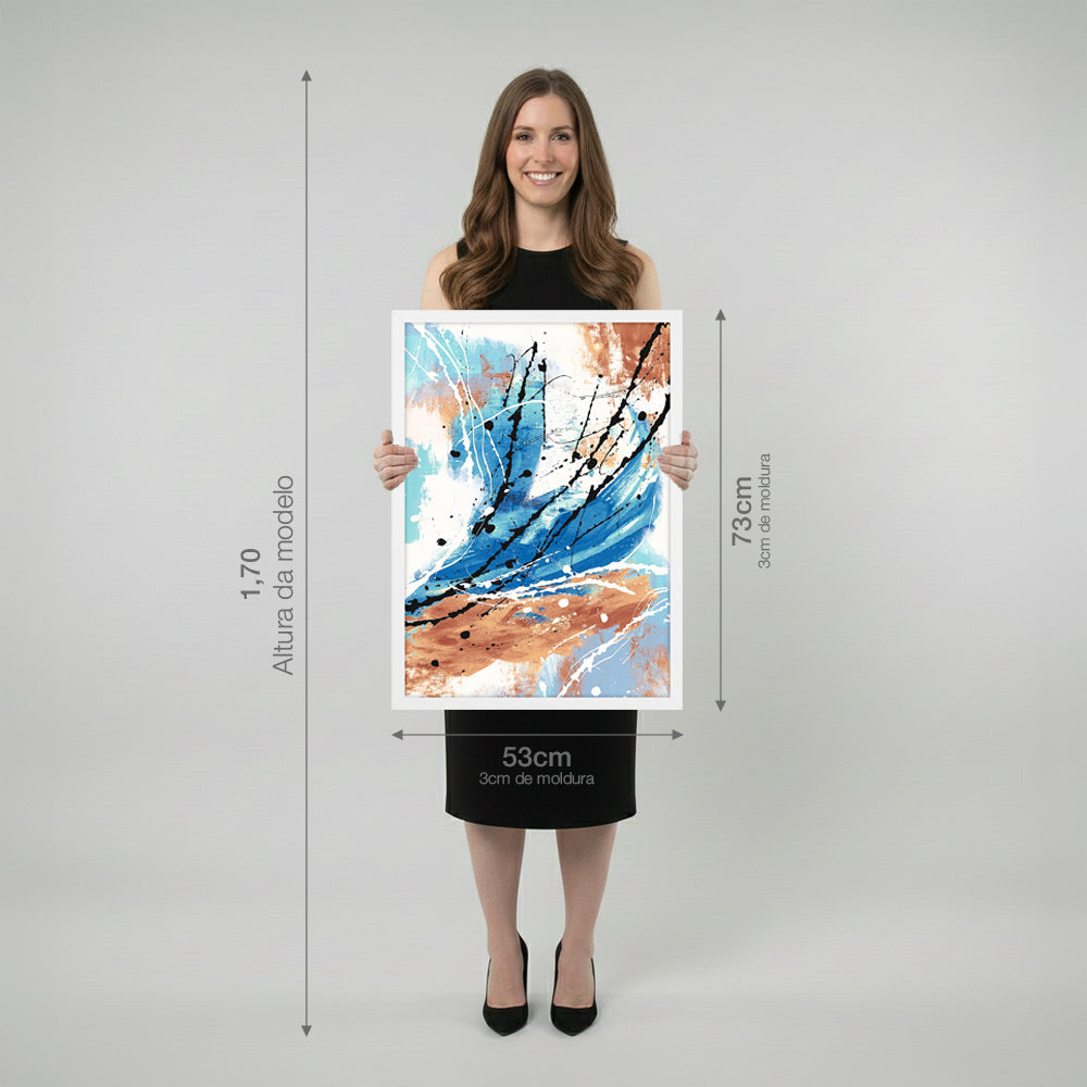 Quadro Abstrato Paradise com Vidro Moldura Branca - Médio 50x70cm