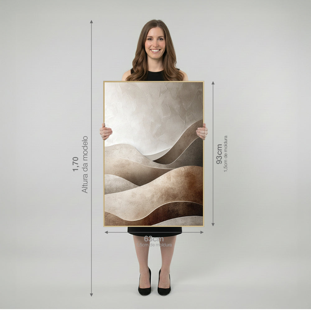 Quadro 3D Dunas com e sem Vidro Moldura Ouro Antigo - Grande 80x120cm