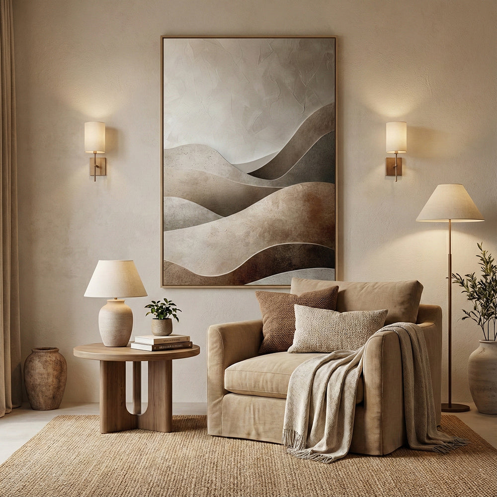 Quadro 3D Dunas sem Vidro Moldura Ouro Antigo - Grande 80x120cm