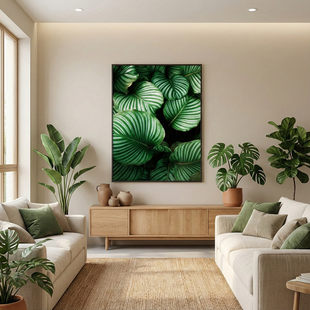 Quadro Planta Folhas Coração com e sem Vidro Moldura 3D Preta - Médio 50x70cm