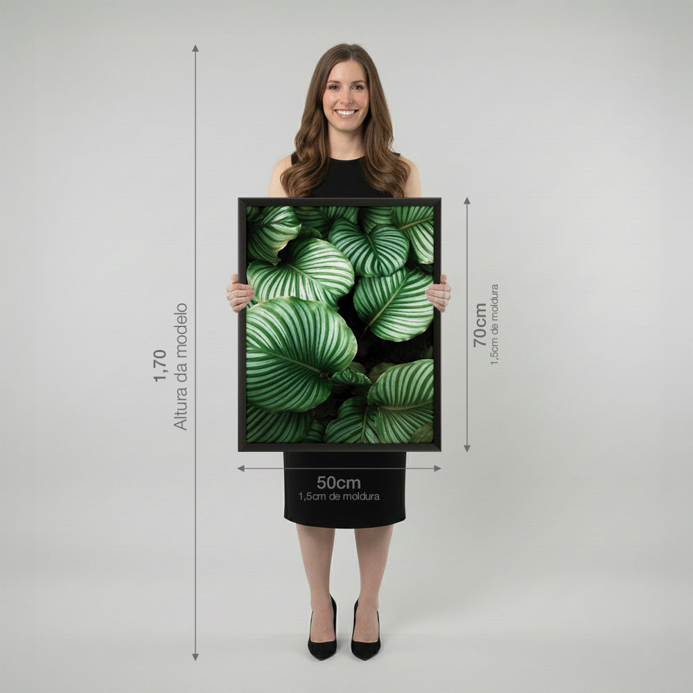 Quadro Planta Folhas Coração com e sem Vidro Moldura 3D Preta - Médio 50x70cm