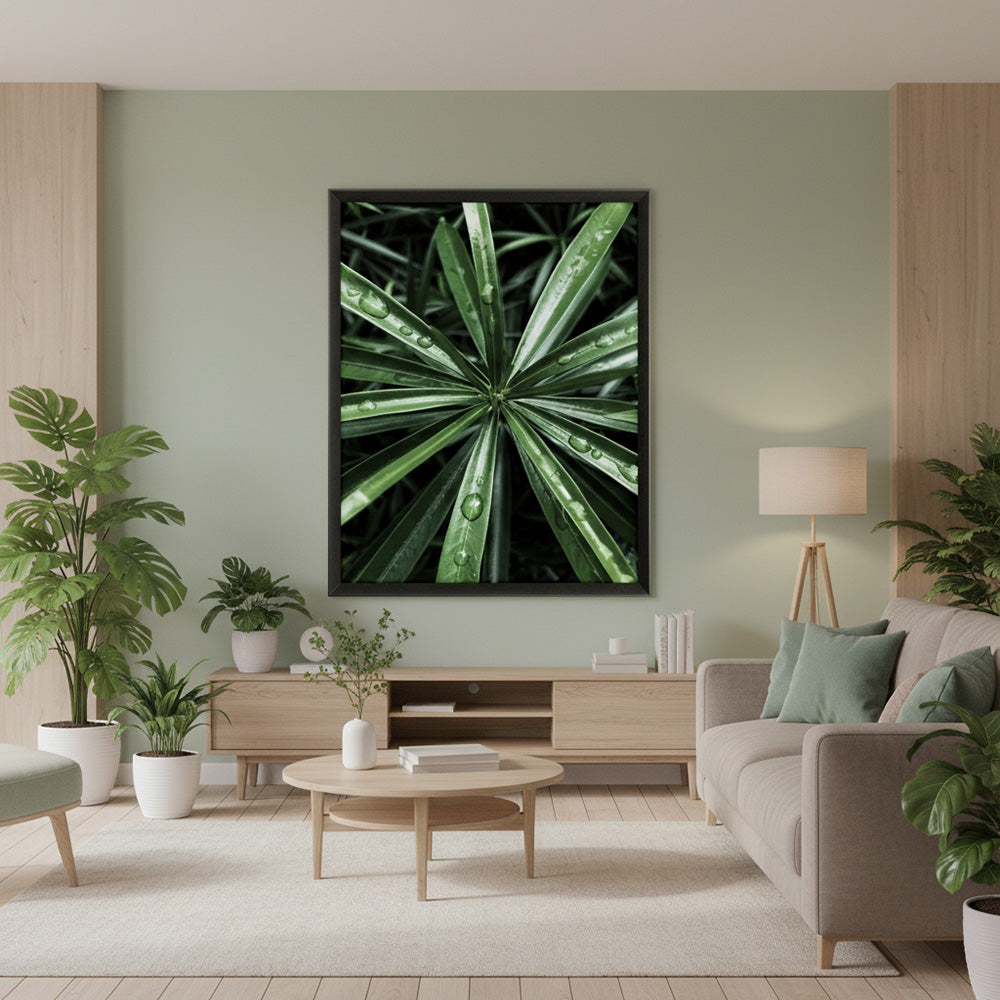 Quadro Planta c/ Gotas de Água com e sem Vidro Moldura 3D Preta - Médio 50x70cm