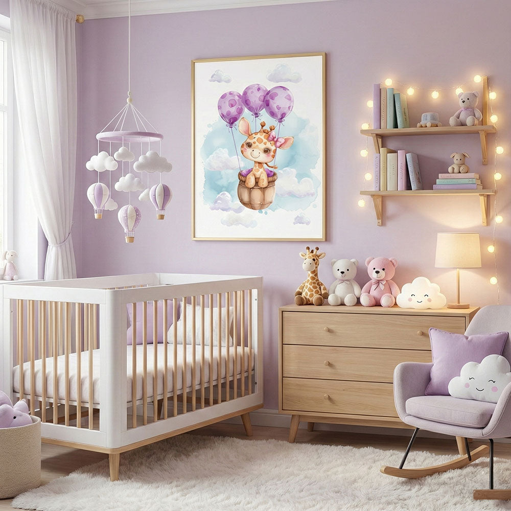 Quadro Infantil Girafa Tela Fosca Moldura Amadeirada - Pequeno 32x42cm