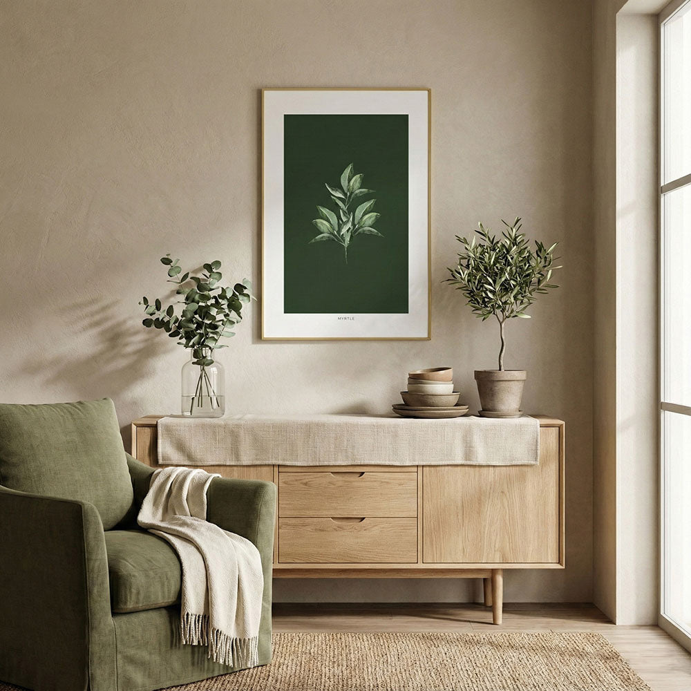 Quadro Planta Murta Tela Fosca Moldura Amadeirada - Médio 40x60cm