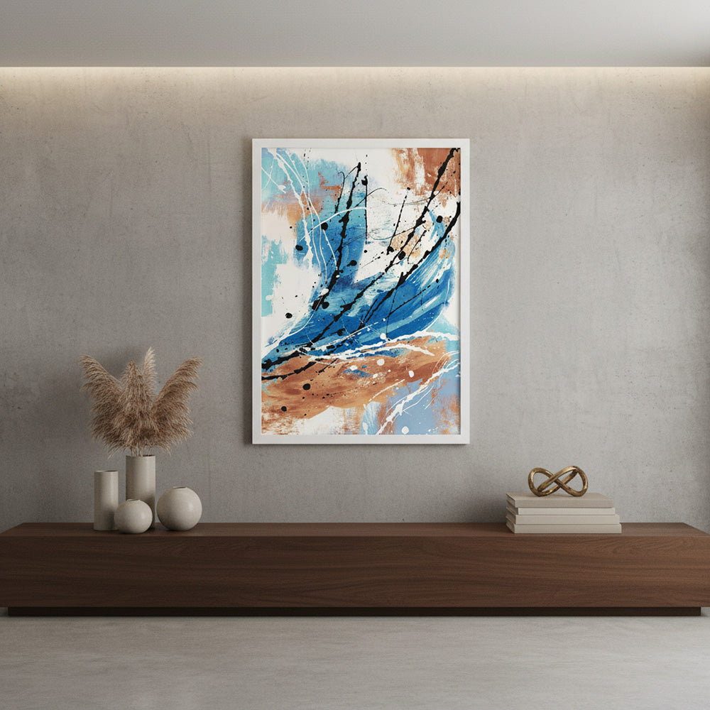 Quadro Abstrato Paradise com Vidro Moldura Branca - Médio 50x70cm