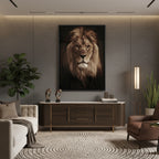 Quadro Leão Fundo Preto sem Vidro Moldura 3D Preta - Grande 80x100cm