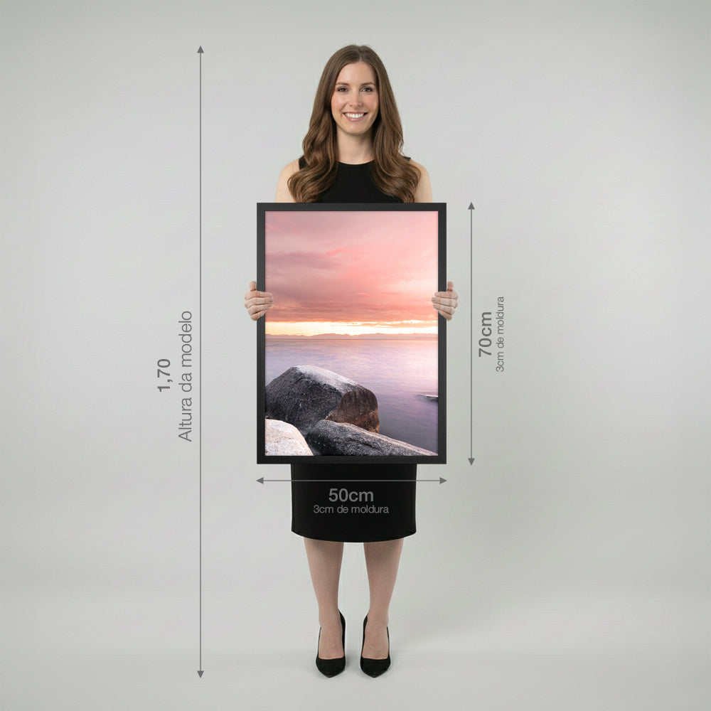 Kit 2 Quadros Céu e Mar com e sem Vidro Moldura Preta - Médio 50x70cm