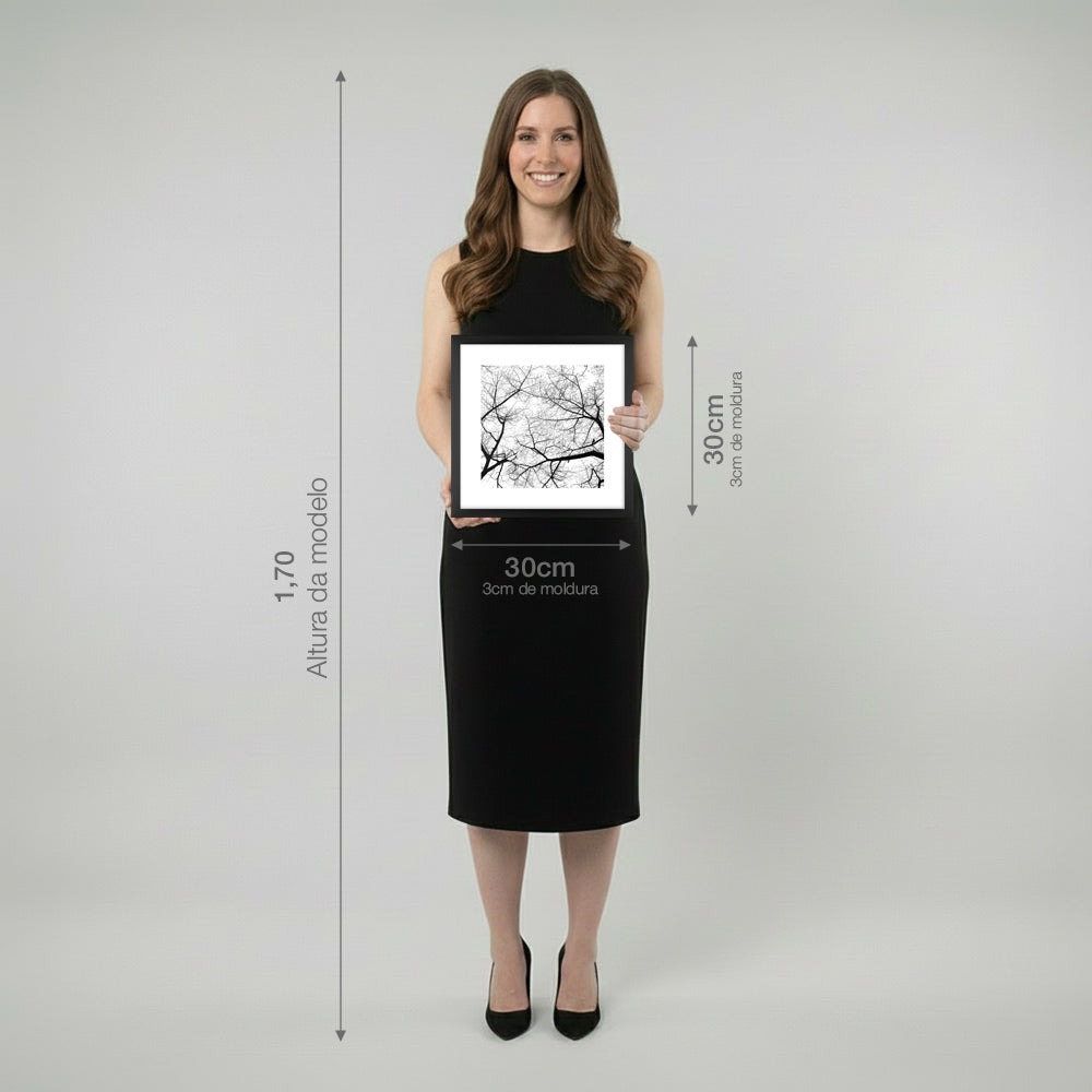 Quadro Galhos Copa Árvore Tela Fosca Moldura Preta - Pequeno 30x30cm