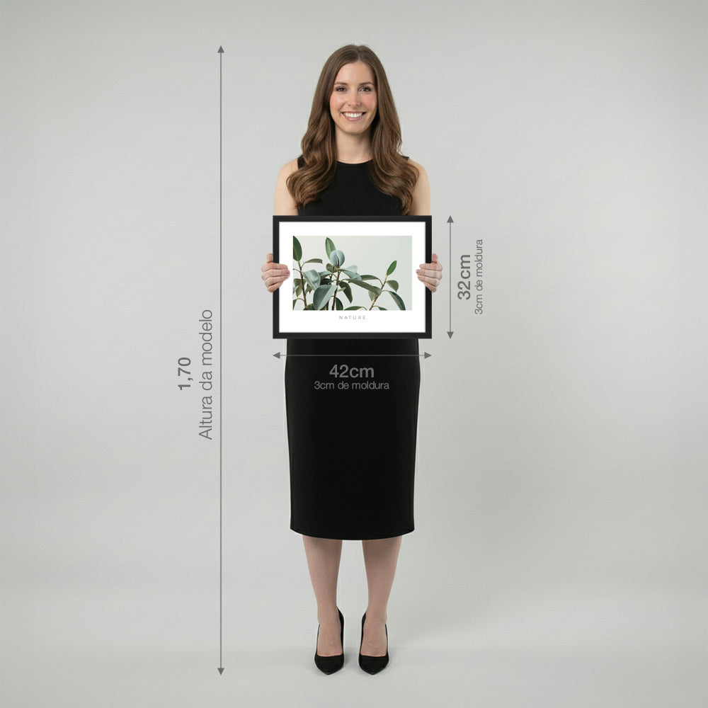 Quadro Botânico Natureza Tela Fosca Moldura Preta - Pequeno 42x32cm