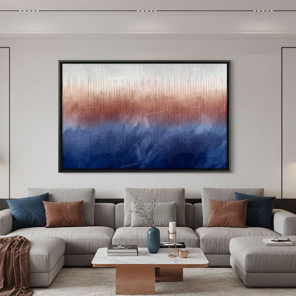 Quadro Abstrato Azul com Vidro Moldura 3D Preta - Médio 90x60cm