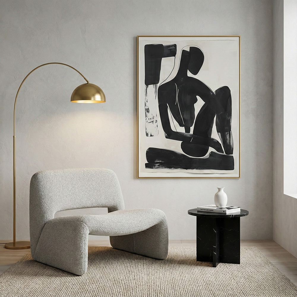 Quadro Boho Silhueta Tela Fosca Moldura Amadeirada - Grande 80x100cm