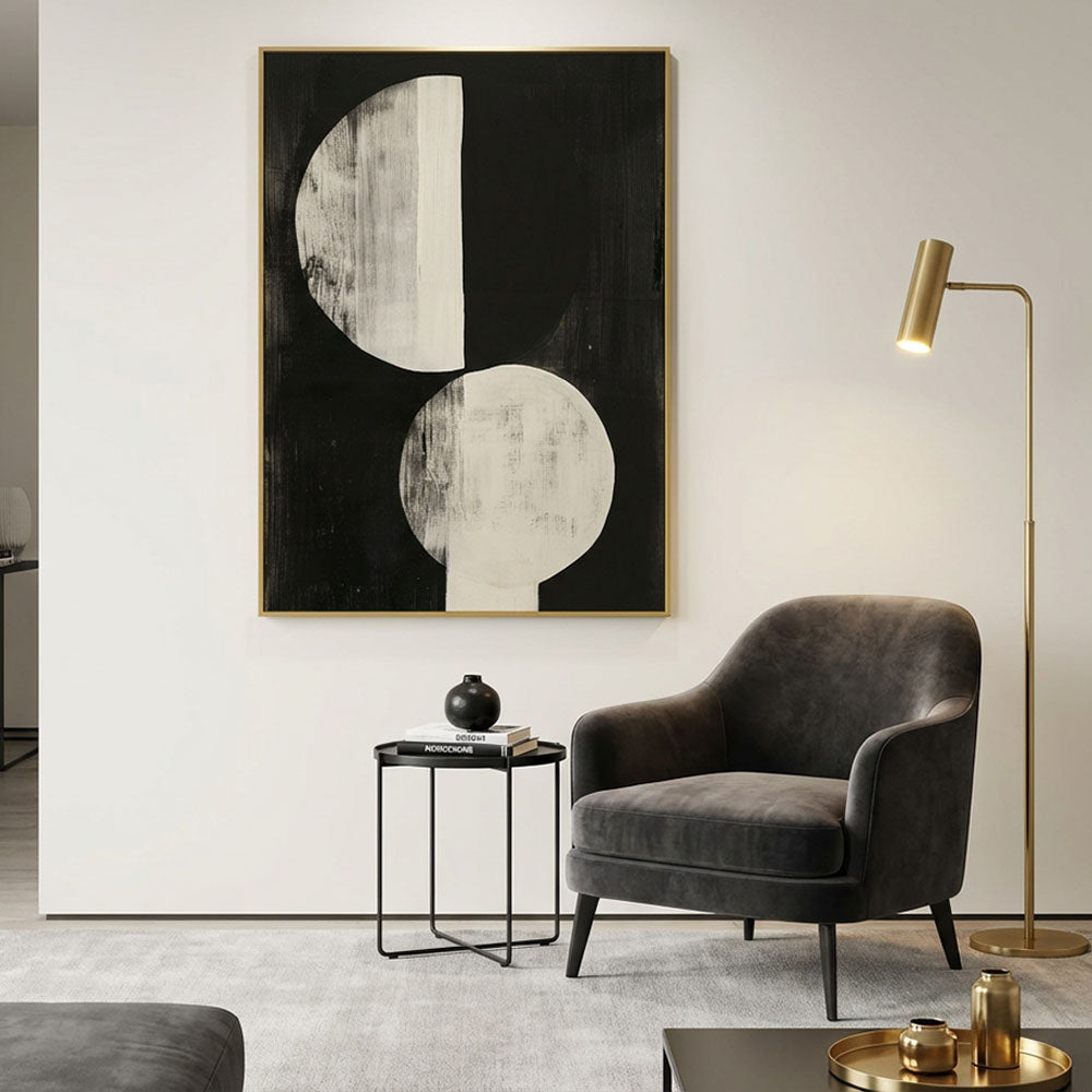 Quadro Boho Círculos com Vidro Moldura Amadeirada - Grande 80x100cm