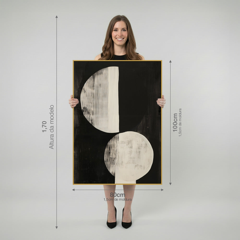 Quadro Boho Círculos com Vidro Moldura Amadeirada - Grande 80x100cm