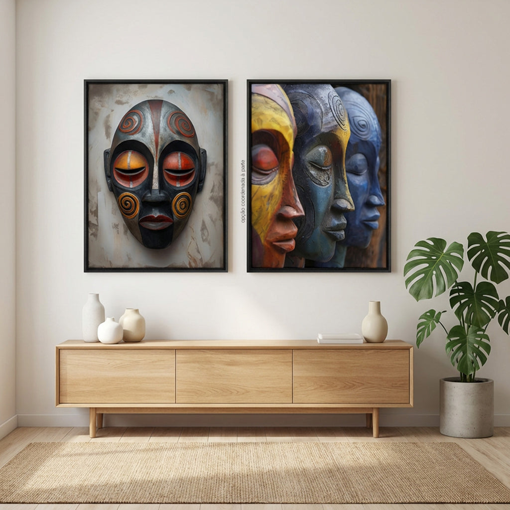Quadro Máscara Africana sem Vidro  Moldura 3D Preta - Grande 80x120cm