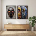 Quadro Máscara Africana com e sem Vidro  Moldura 3D Preta - Grande 80x120cm