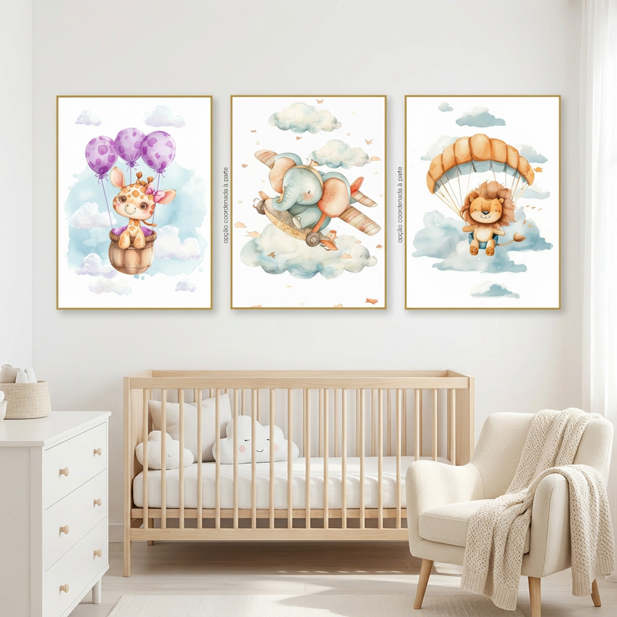Quadro Infantil Girafa Tela Fosca Moldura Amadeirada - Pequeno 32x42cm