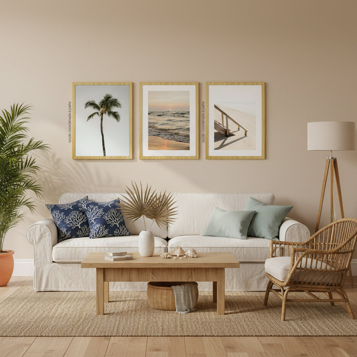 Quadro Céu e Mar Tela Fosca Moldura Amadeirada - Pequeno 32x42cm