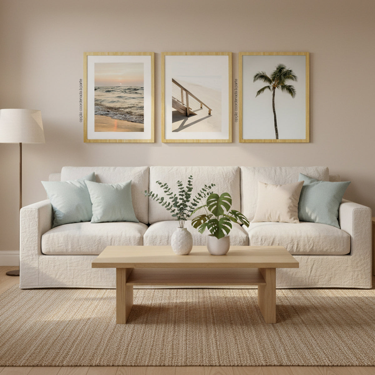 Quadro Areia da Praia Tela Fosca Moldura Amadeirada - Pequeno 32x42cm