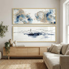 Quadro Abstrato Azul sem Vidro Moldura Amadeirada - Médio 94x34cm
