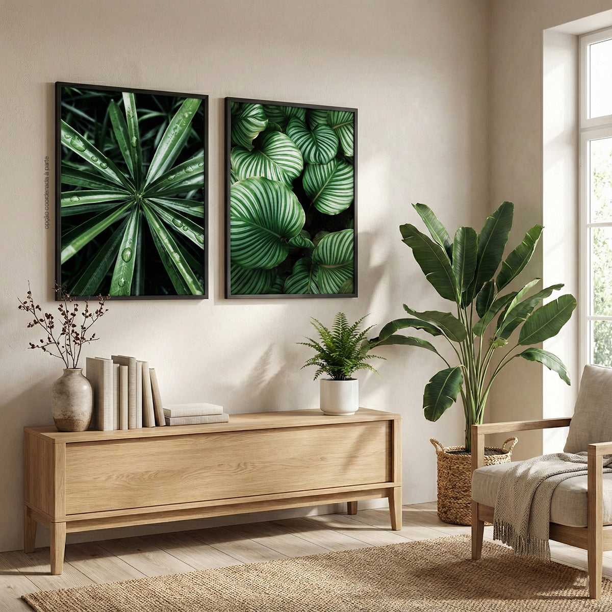 Quadro Planta Folhas Coração com e sem Vidro Moldura 3D Preta - Médio 50x70cm