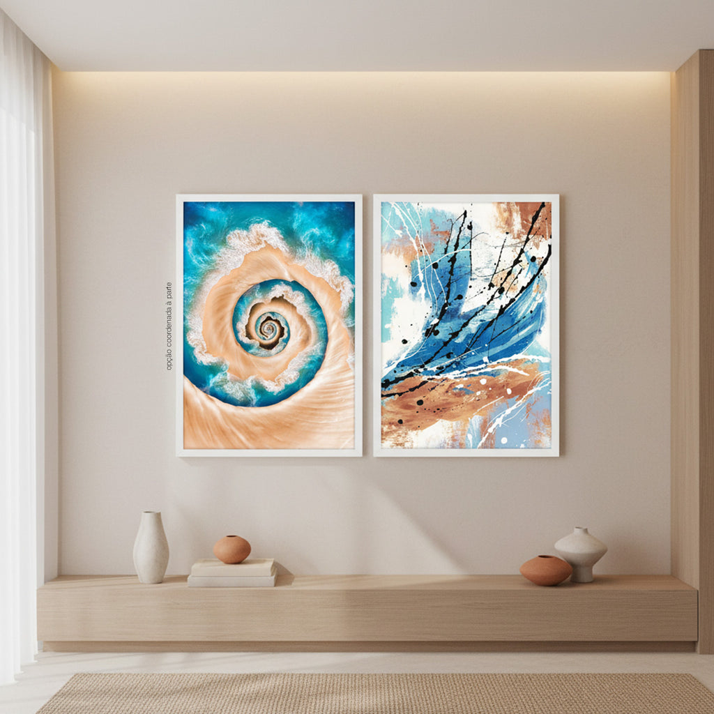 Quadro Abstrato Paradise com Vidro Moldura Branca - Médio 50x70cm