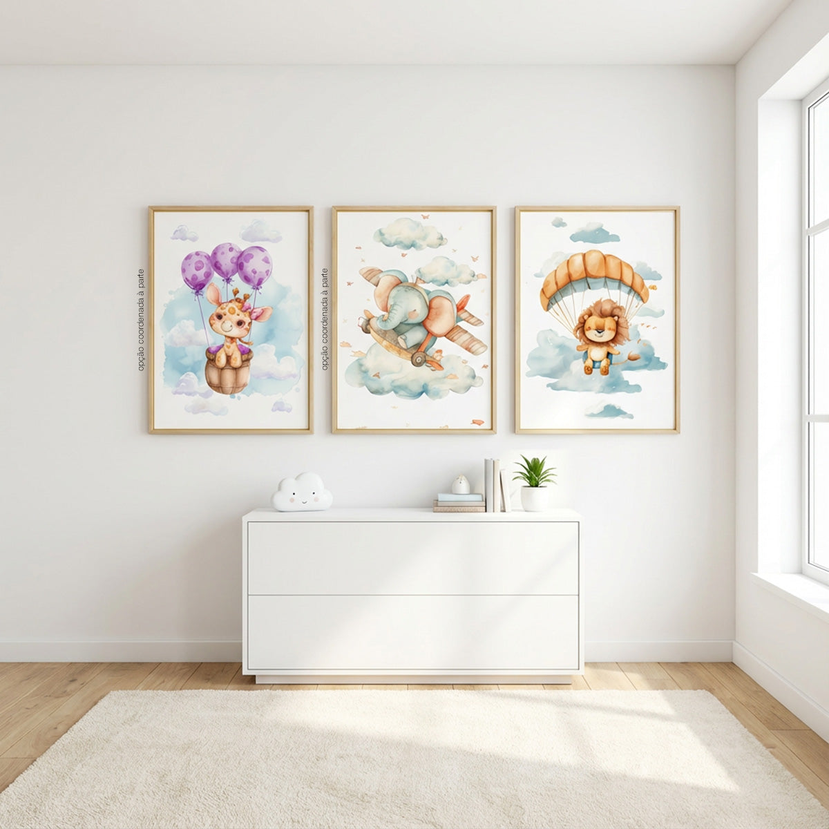 Quadro Infantil Leão Tela Fosca Moldura Amadeirada - Pequeno 32x42cm