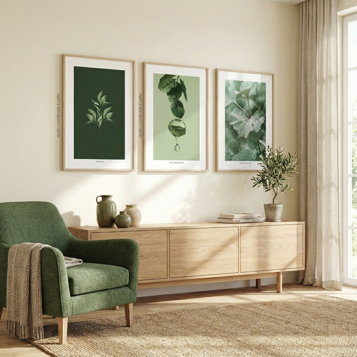 Quadro Folhas com Orvalho Tela Fosca Moldura Amadeirada - Médio 40x60cm