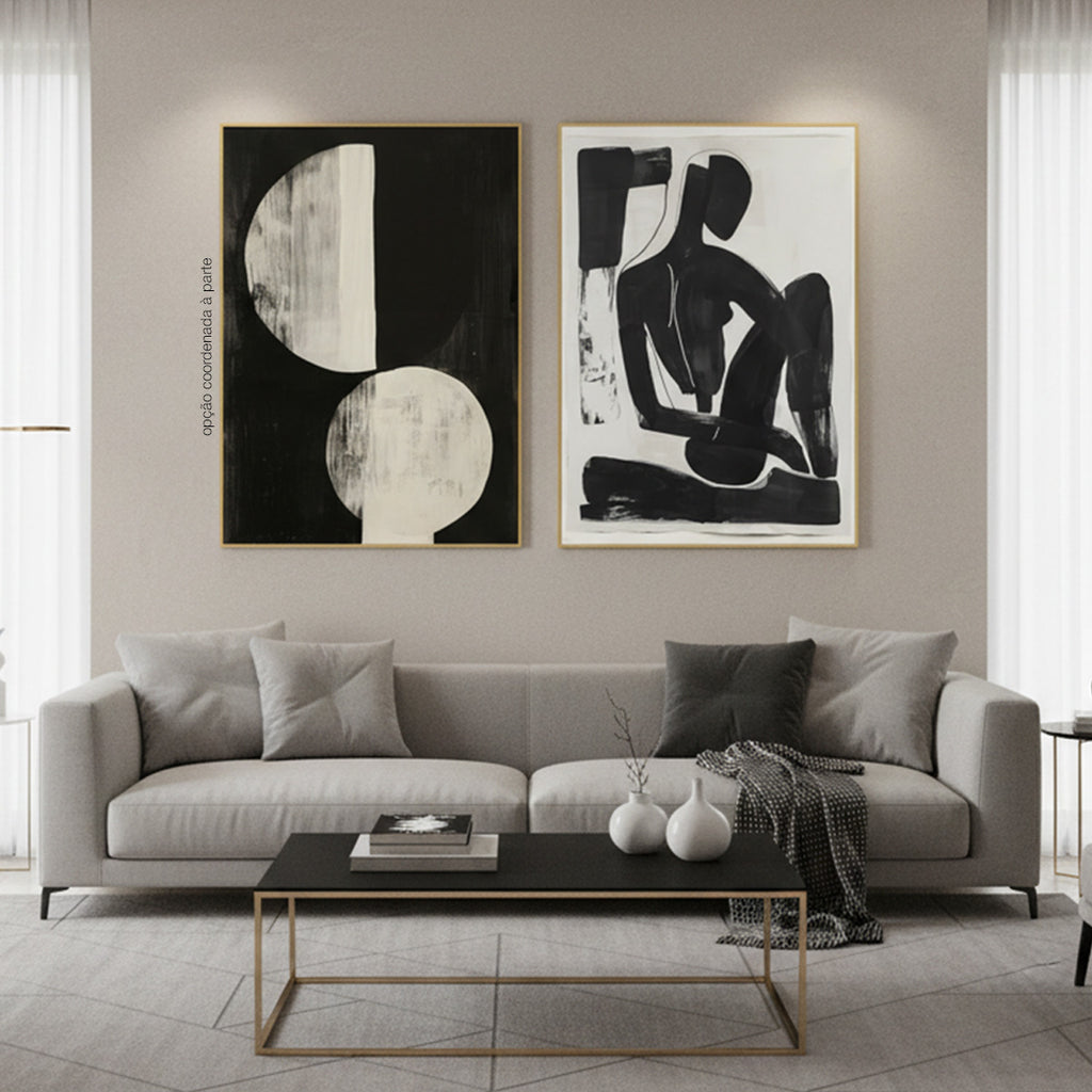 Quadro Boho Silhueta Tela Fosca Moldura Amadeirada - Grande 80x100cm