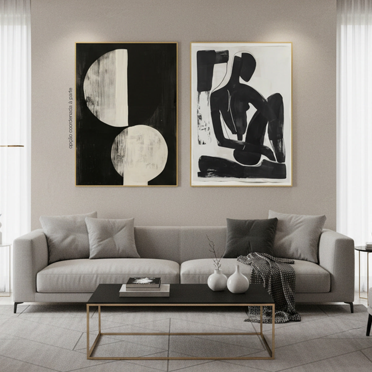 Quadro Boho Silhueta Tela Fosca Moldura Amadeirada - Grande 80x100cm