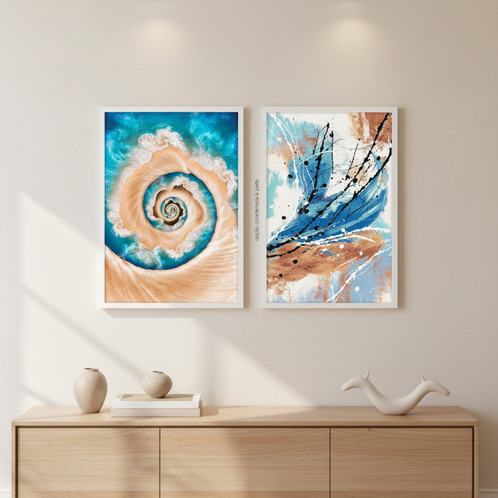 Quadro Mar em Espiral com Vidro Moldura Branca - Médio 50x70cm