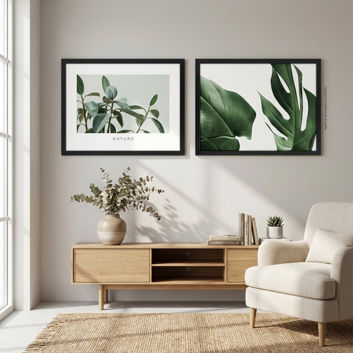 Quadro Botânico Natureza Tela Fosca Moldura Preta - Pequeno 42x32cm