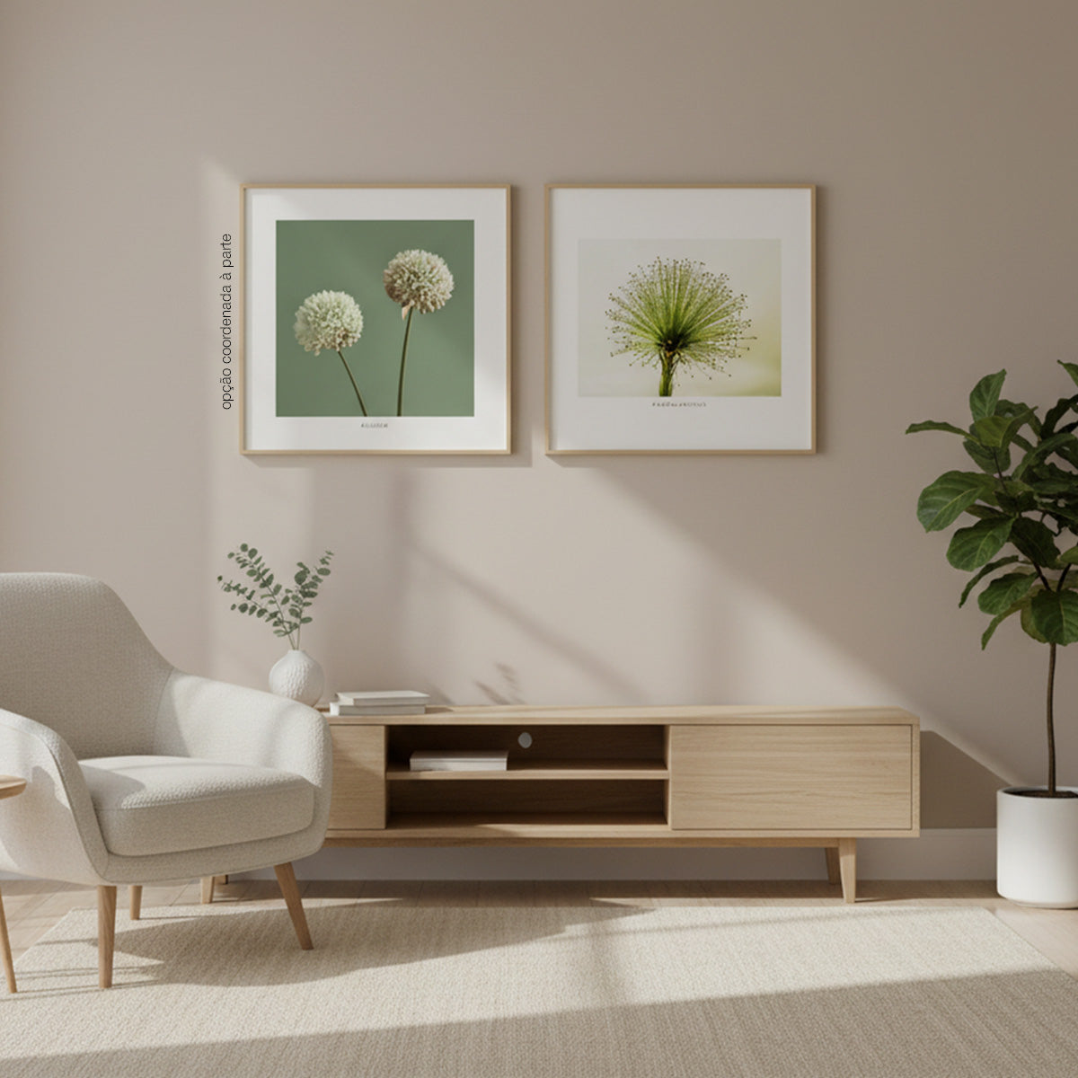 Quadro Planta Chuveirinho Tela Fosca Moldura Amadeirada - Pequeno 40x40cm