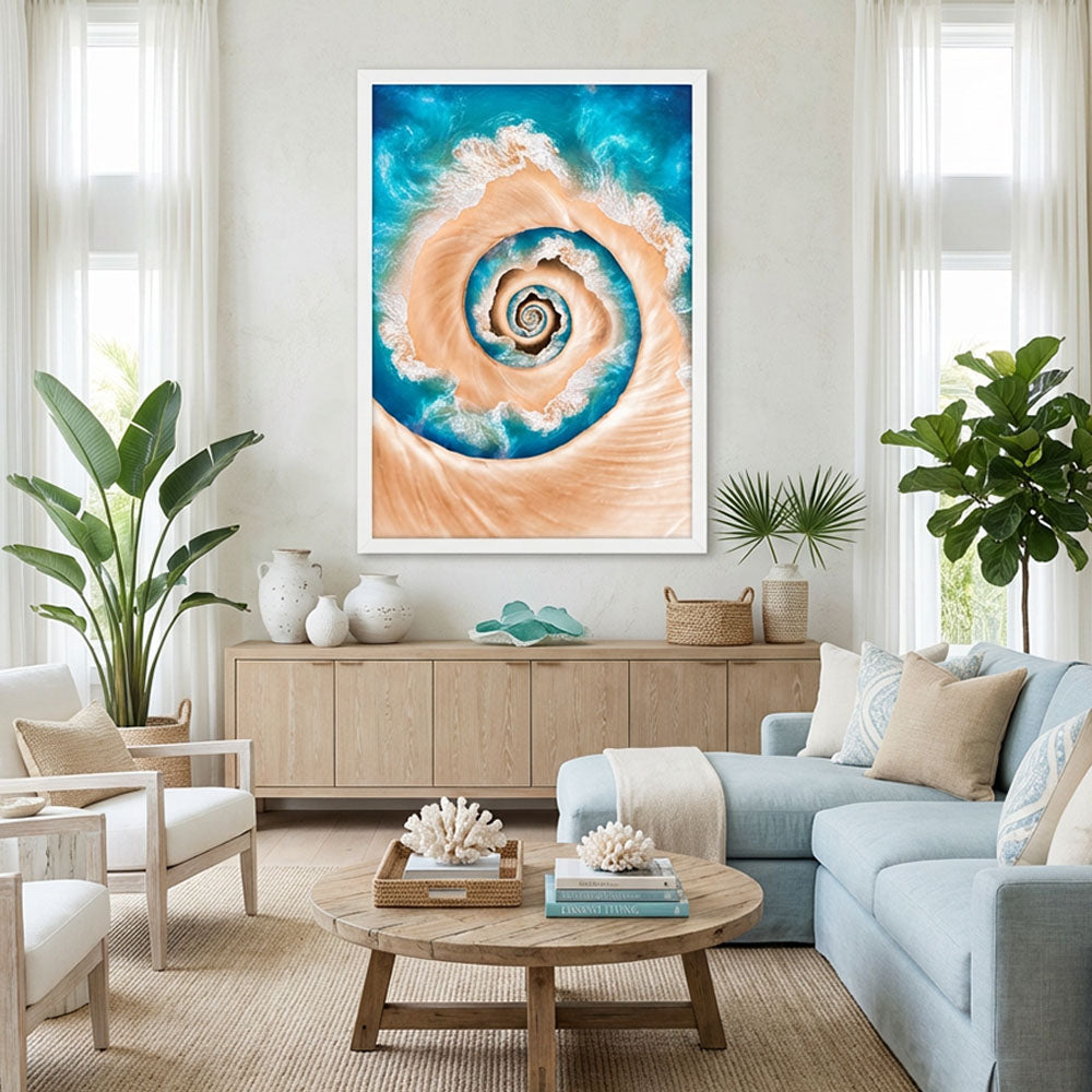 Quadro Mar em Espiral com Vidro Moldura Branca - Médio 50x70cm