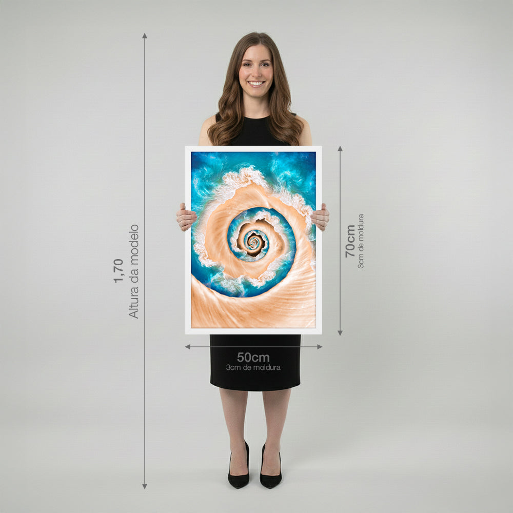 Quadro Mar em Espiral com Vidro Moldura Branca - Médio 50x70cm