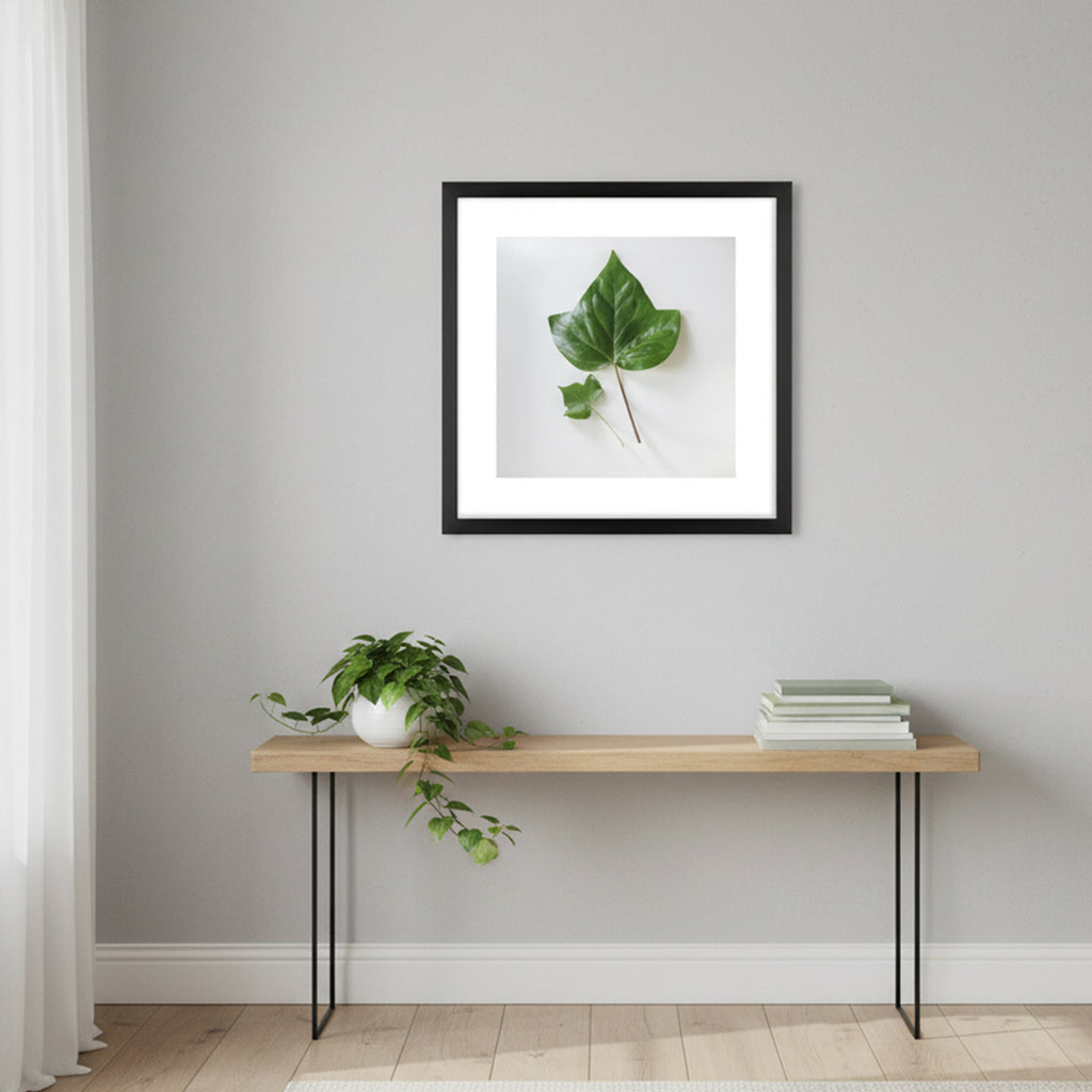 Quadro Botânico Folha Tela Fosca Moldura Preta - Pequeno 30x30cm