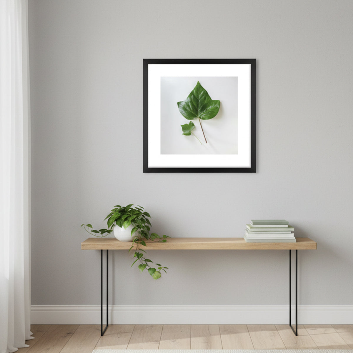 Quadro Botânico Folha Tela Fosca Moldura Preta - Pequeno 30x30cm