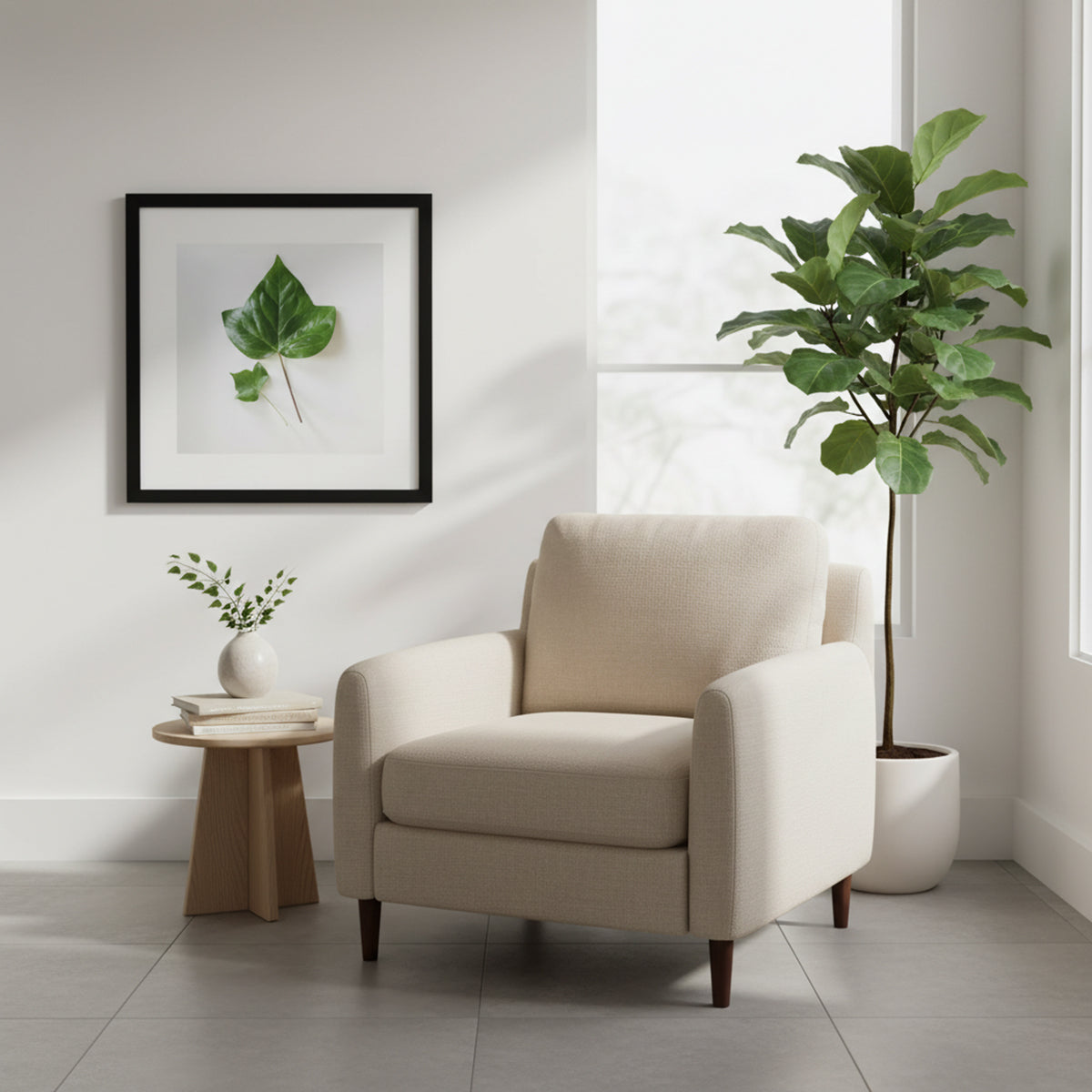 Quadro Botânico Folha Tela Fosca Moldura Preta - Pequeno 30x30cm