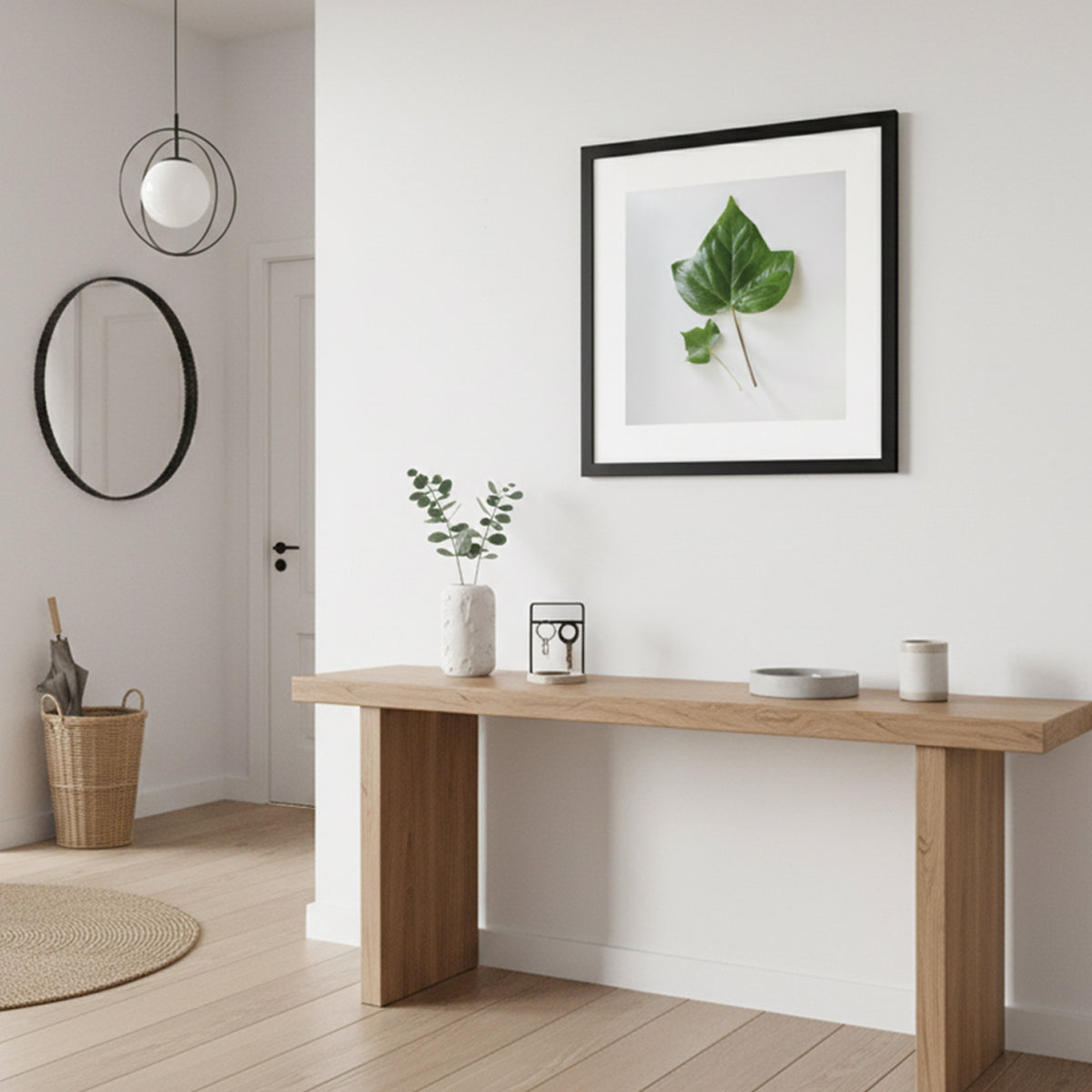 Quadro Botânico Folha Tela Fosca Moldura Preta - Pequeno 30x30cm