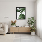 Quadro Botânico Folhas Tela Fosca Moldura Preta - Pequeno 32x42cm