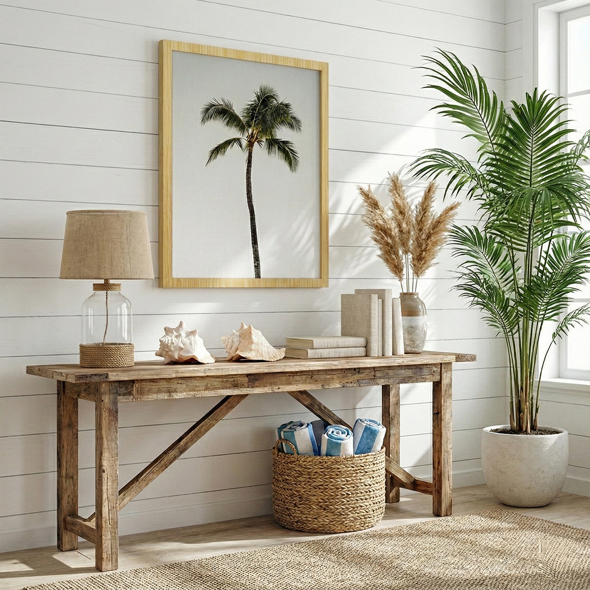 Quadro Palmeira Tela Fosca Moldura Amadeirada - Pequeno 32x42cm