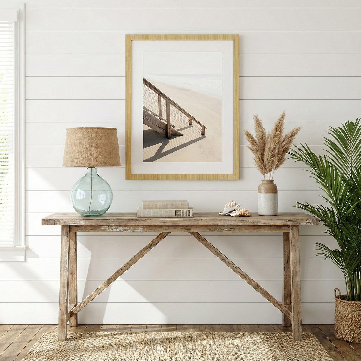 Quadro Areia da Praia Tela Fosca Moldura Amadeirada - Pequeno 32x42cm