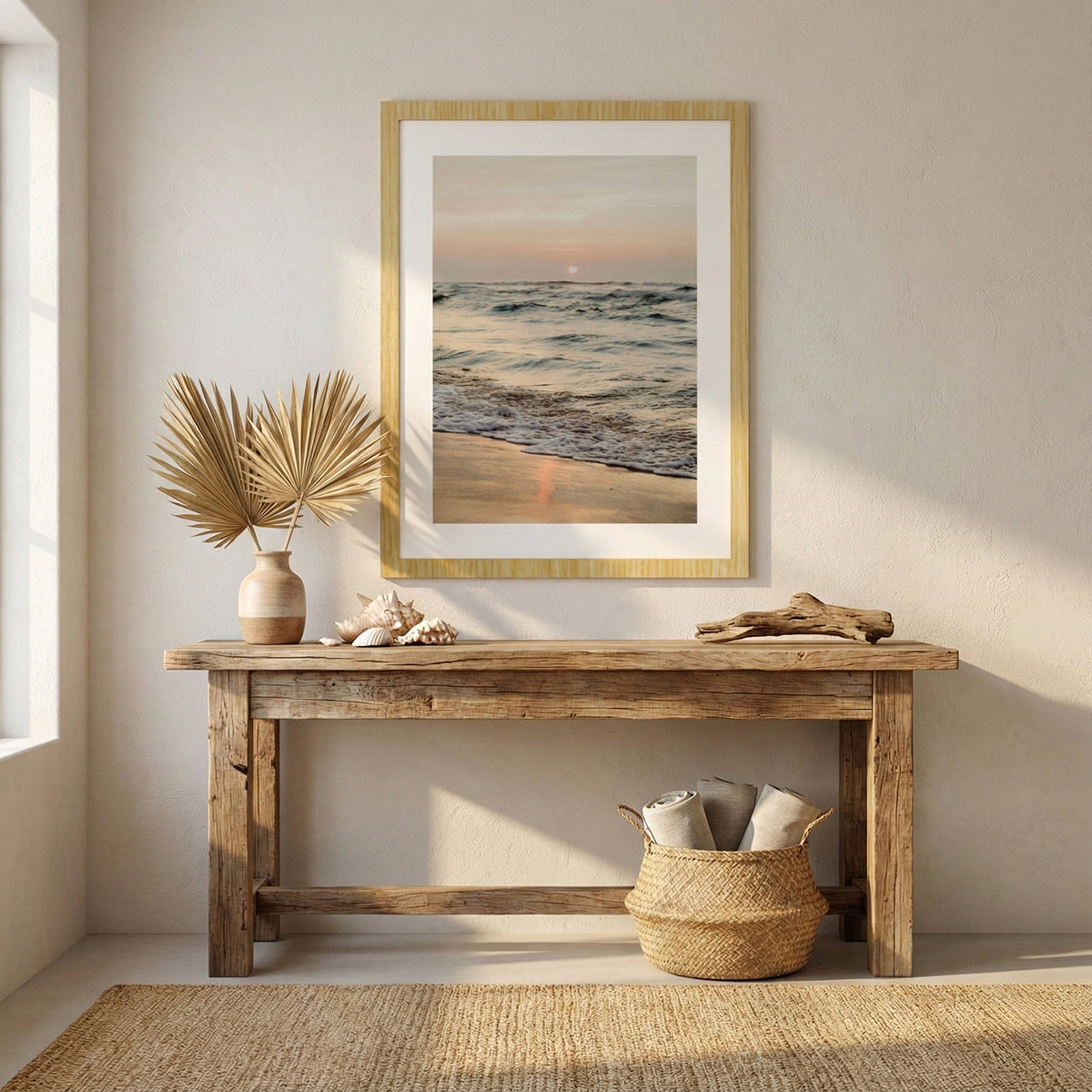 Quadro Céu e Mar Tela Fosca Moldura Amadeirada - Pequeno 32x42cm