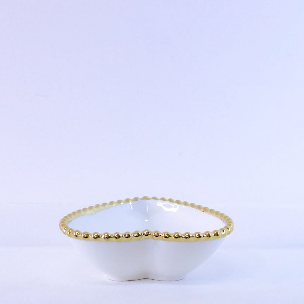 Bowl Coração Branco Borda Dourada